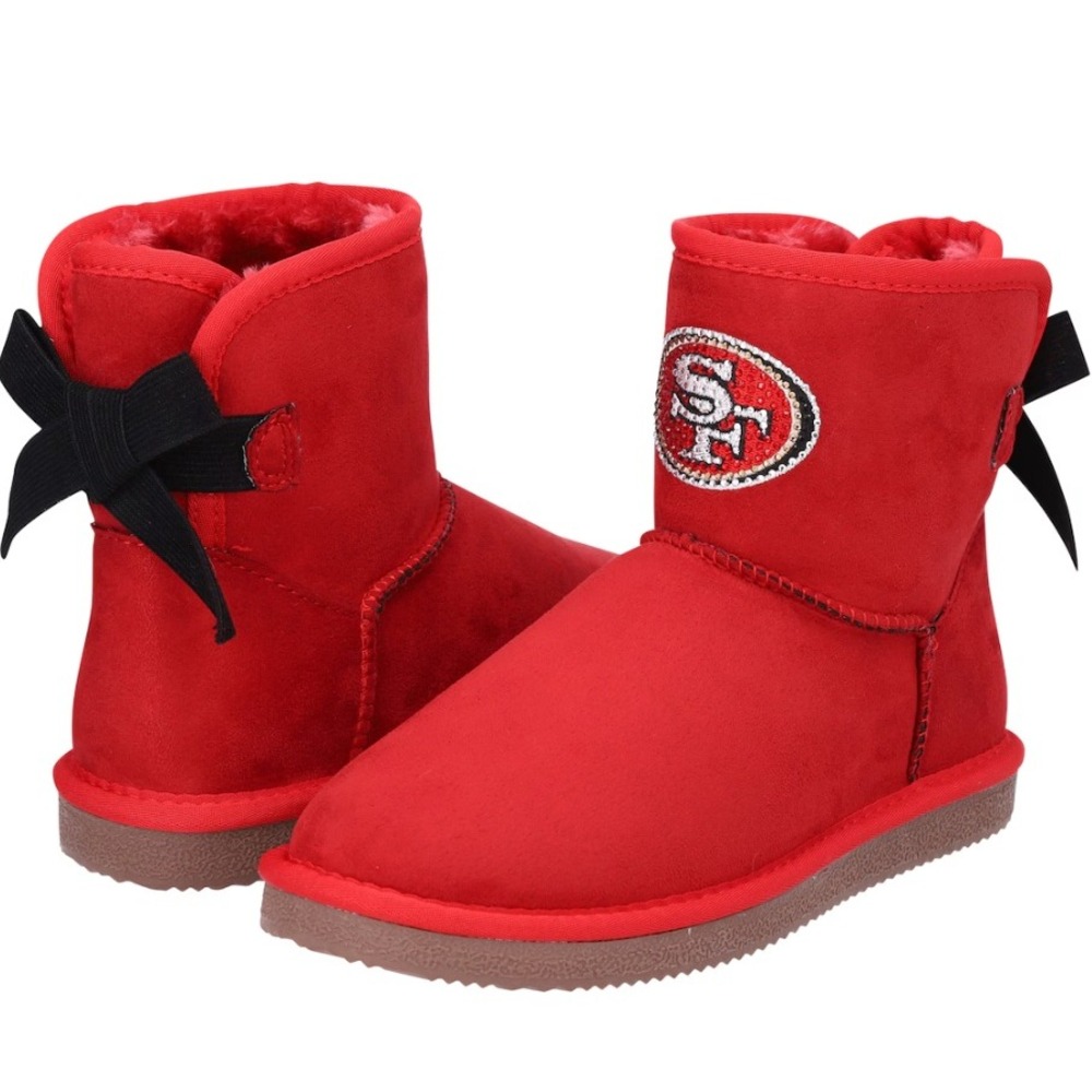 Cuce San Francisco 49ers Womens Team Embroidered Red Slip On Ribbon Boots Size 8